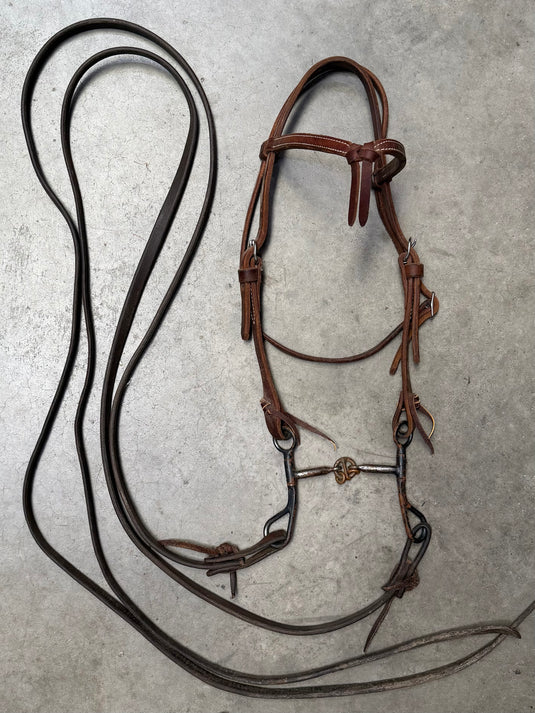 Used Bridle Set - Herschberger Futurity Browband, Short Shank Lifesaver Bit, Split Reins