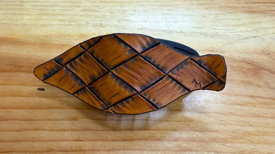 Flat Tooled Leather Claw Hair Clip - Black - Weave