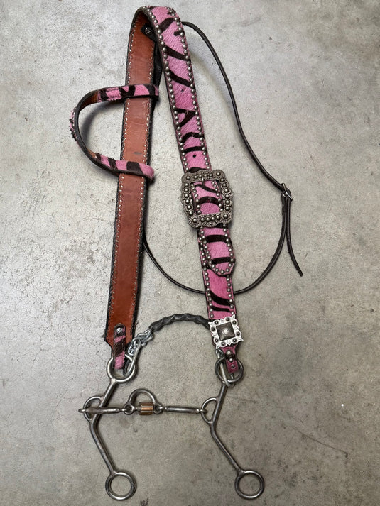 Used Pink Zebra One Ear Headstall & JC