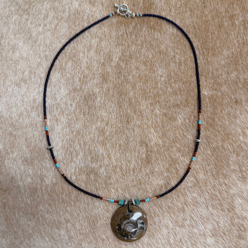 Load image into Gallery viewer, Rocky Mountain Jewelry Ammonite Fossil &amp; Seed Beads Necklace
