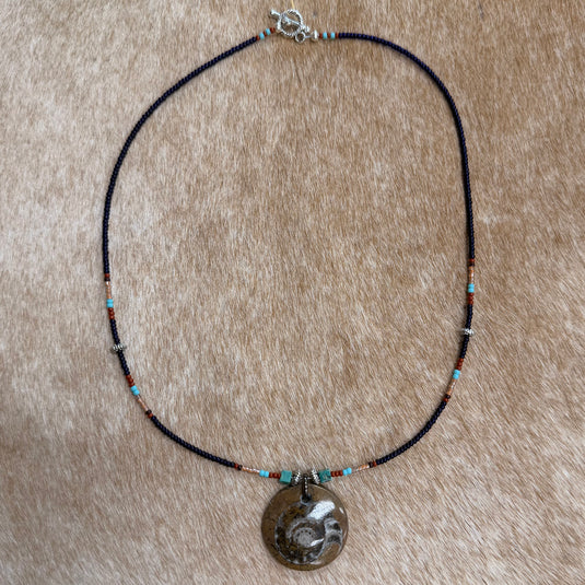 Rocky Mountain Jewelry Ammonite Fossil & Seed Beads Necklace