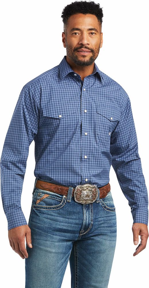 Ariat Mens Pro Series Bryson Classic Fit Snap Long Sleeve Shirt - Carbon Blue