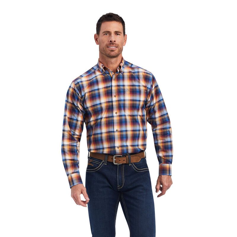 Load image into Gallery viewer, Ariat Mens Pro Series Nigel Stretch Long Sleeve Plaid Shirt - Aegean Blue
