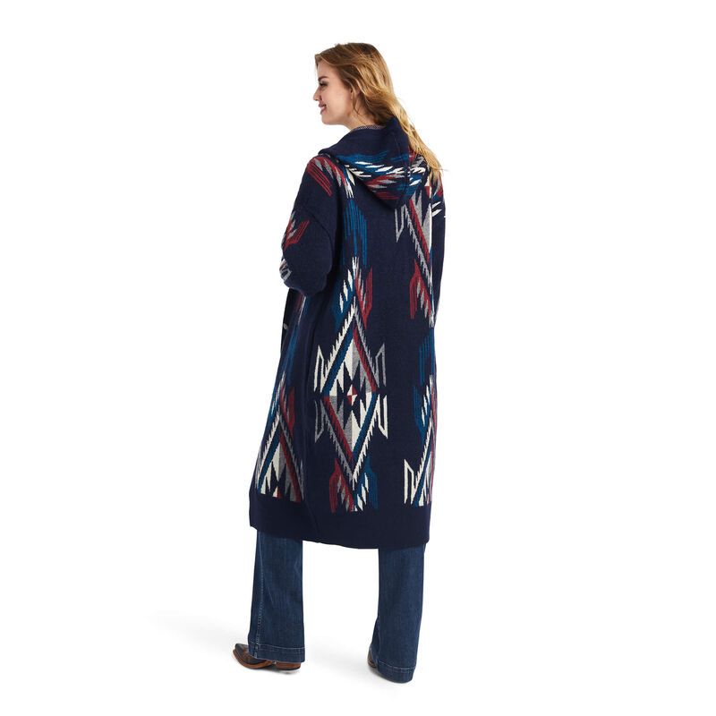 Load image into Gallery viewer, Ariat Womens Coatigan Chimayo Sweater - Navy Jacarad
