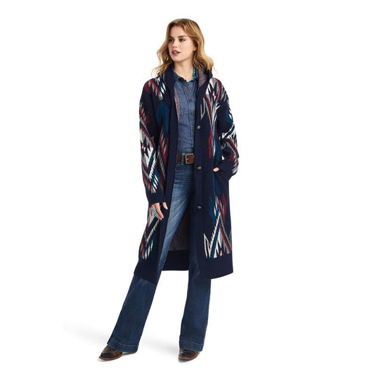 Ariat Womens Coatigan Chimayo Sweater - Navy Jacarad