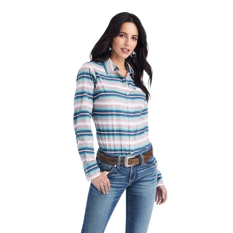 Load image into Gallery viewer, Ariat Womens Real Kirby Stretch Long Sleeve Shirt - Downstream
