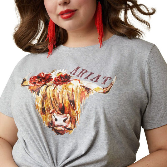 Ariat Womens Highlander Rose Tee Shirt - Heather Gray