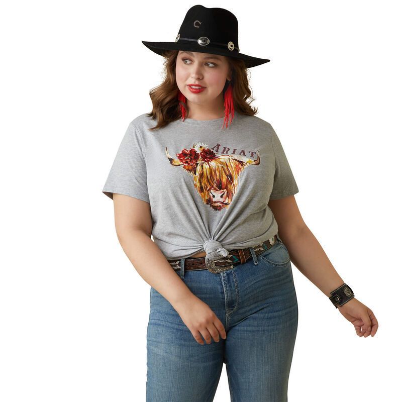 Load image into Gallery viewer, Ariat Womens Highlander Rose Tee Shirt - Heather Gray
