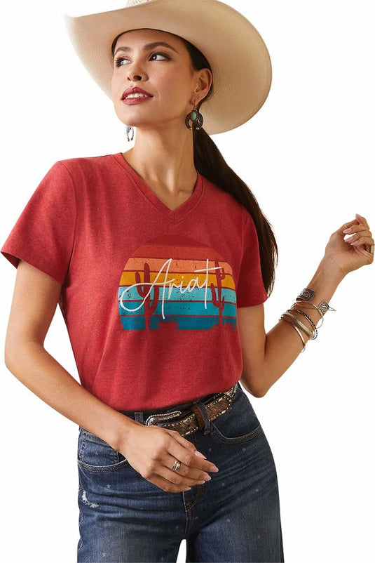 Ariat Womens Aura Horizon Tee Shirt - Orange  Heather