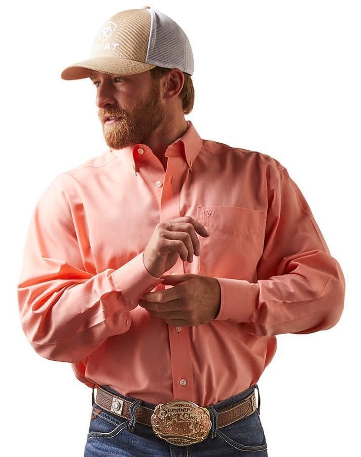 Load image into Gallery viewer, Ariat Mens Wrinkle Free Pinpoint Oxford Classic Fit Long Sleeve Shirt - Peach Echo
