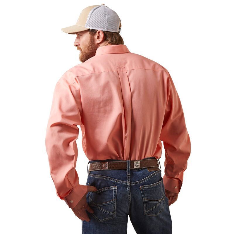 Load image into Gallery viewer, Ariat Mens Wrinkle Free Pinpoint Oxford Classic Fit Long Sleeve Shirt - Peach Echo
