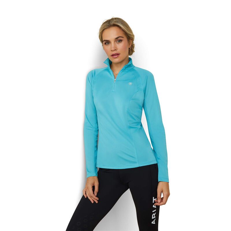 Load image into Gallery viewer, Ariat Womens Sunstopper 2.0 1/4 Zip Baselayer Long Sleeve Shirt - Maui Blue
