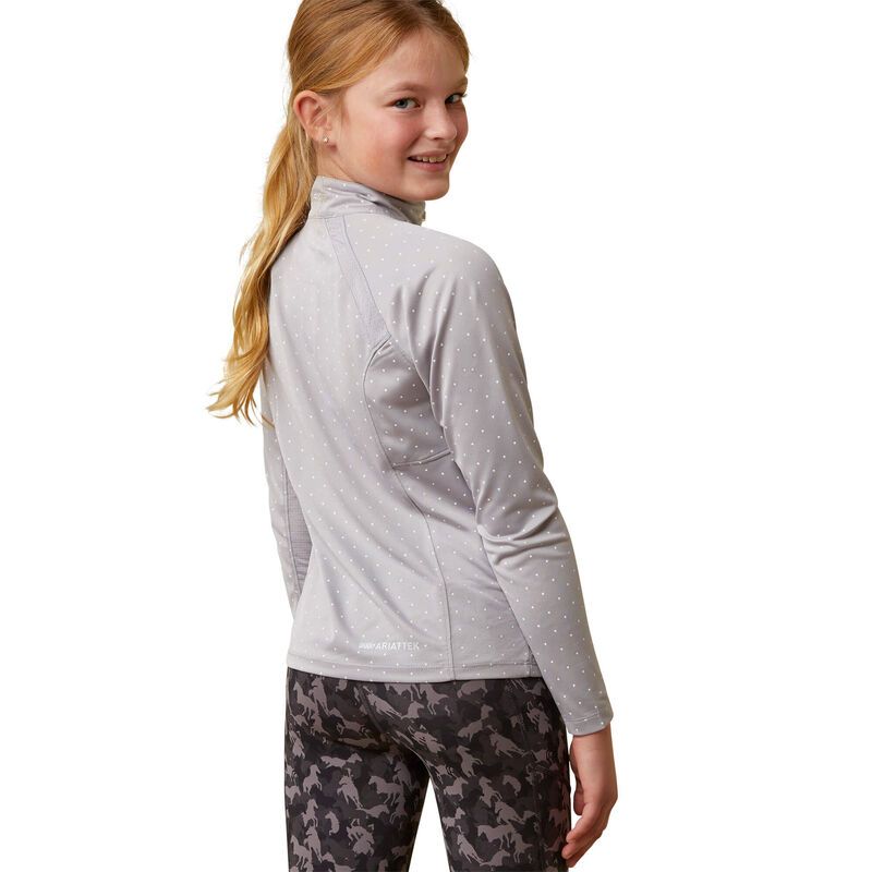 Load image into Gallery viewer, Ariat Youth Sunstopper 2.0 1/4 Zip Baselayer Long Sleeve Shirt - Silver Sconce Dot
