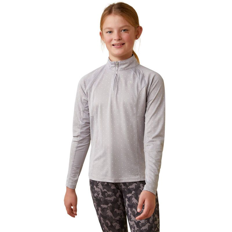 Load image into Gallery viewer, Ariat Youth Sunstopper 2.0 1/4 Zip Baselayer Long Sleeve Shirt - Silver Sconce Dot
