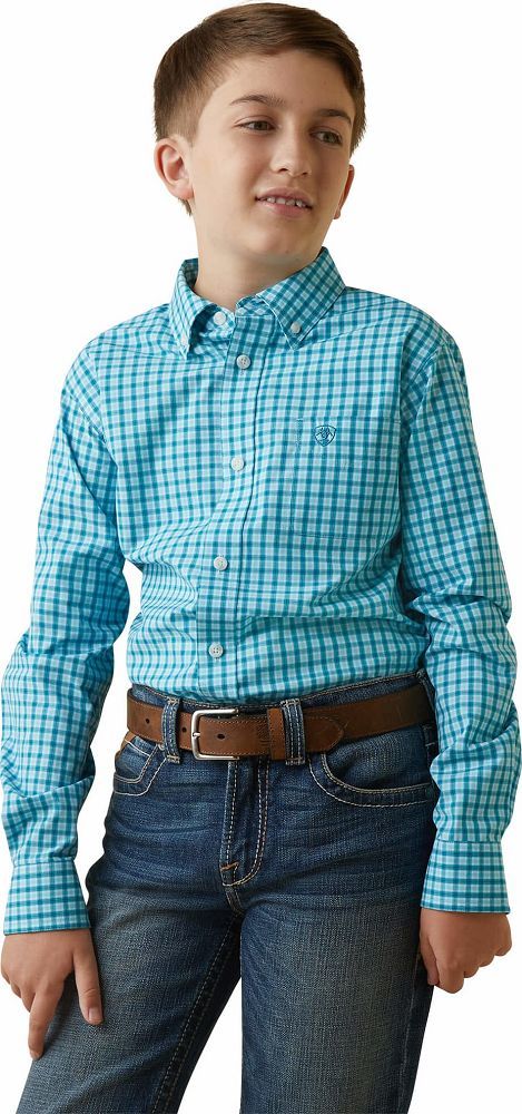 Ariat Boys Pro Series Kalvin Long Sleeve Shirt -Enamel Blue