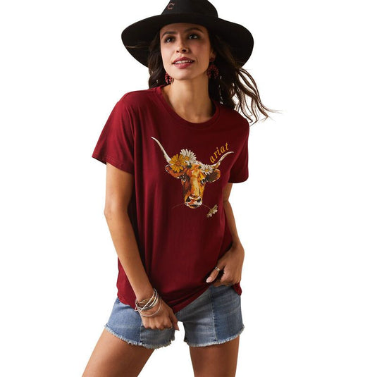 Ariat Womens Daisy Steer Short Sleeve Tee Shirt - Pomegranate