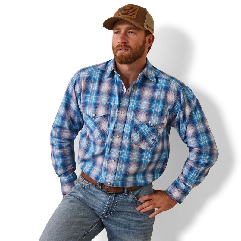 Load image into Gallery viewer, Ariat Mens Pro Series Lukas Classic Fit Long Sleeve Snap Shirt - Light Blue
