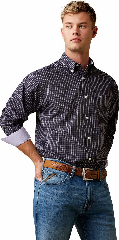 Ariat Mens Wrinkle Free Fitzgerald Fitted Long Sleeve Shirt - Black