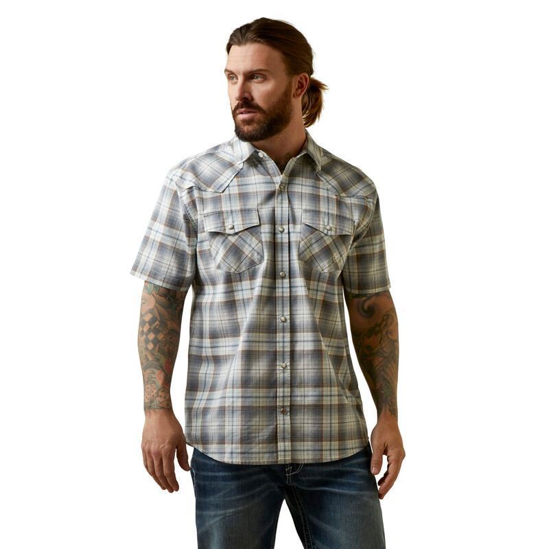 Load image into Gallery viewer, Ariat Mens Hargo Retro Fit Short Sleeve Snap Shirt - White Aspgs
