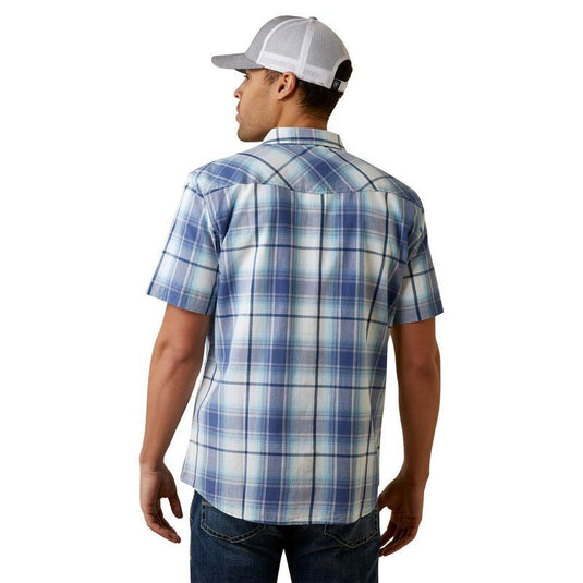 Ariat Mens Hadder Retro Fit Short Sleeve Snap Shirt - Wast Blue