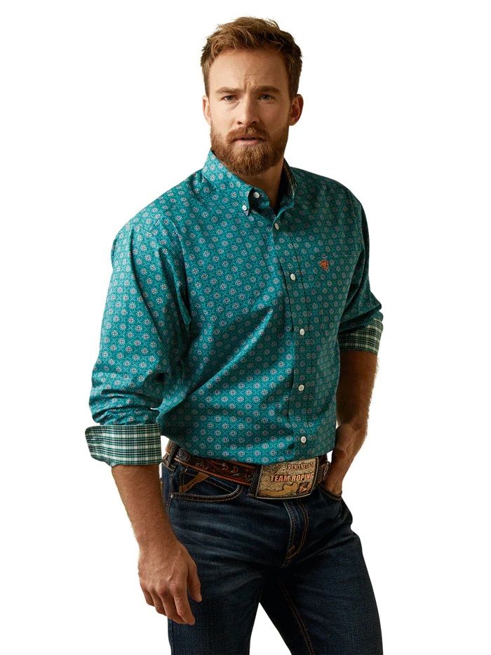 Load image into Gallery viewer, Ariat Mens Wrinkle Free Fuller Classic Fit Long Sleeve Shirt - Green

