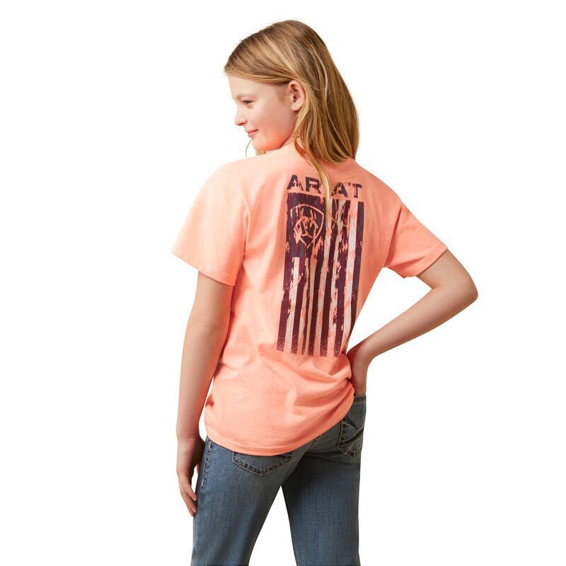 Load image into Gallery viewer, Ariat Girls Gila River Short Sleeve Tee Shirt - Neon Peach Heather
