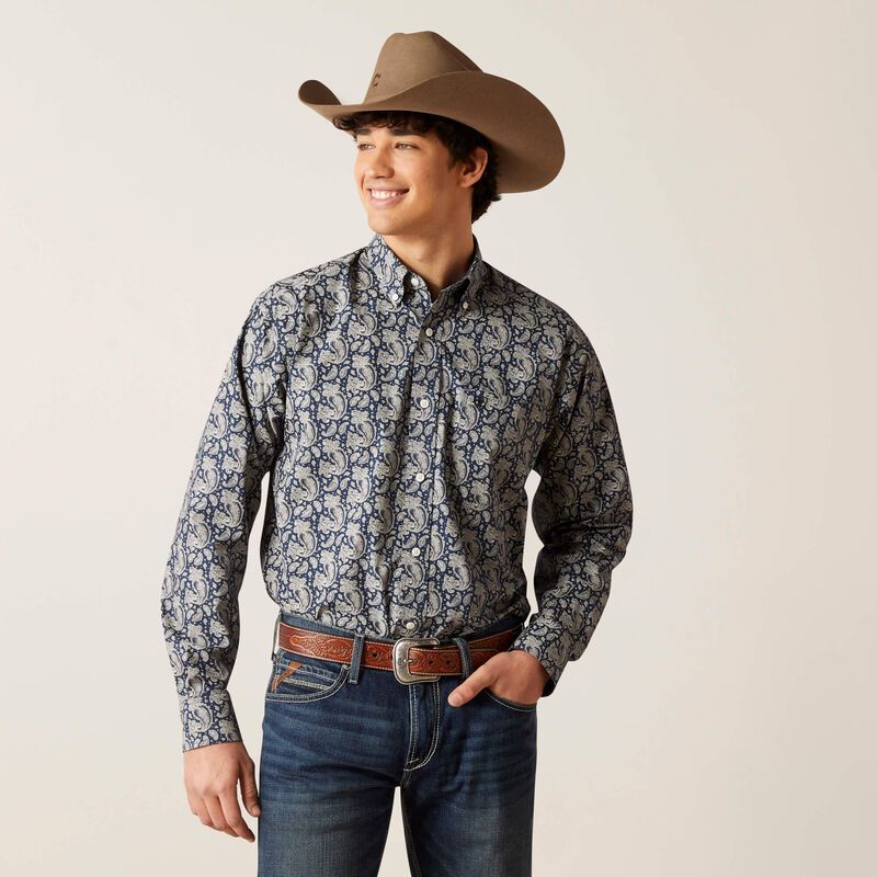 Load image into Gallery viewer, Ariat Mens Wrinkle Free Kohen Classic Fit Long Sleeve Shirt - Deep Pacific

