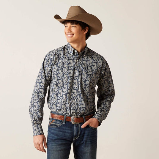 Ariat Mens Wrinkle Free Kohen Classic Fit Long Sleeve Shirt - Deep Pacific