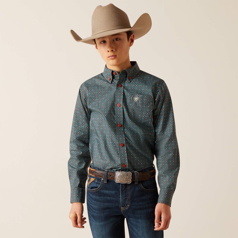Load image into Gallery viewer, Ariat Boys Broderick Classic Fit Long Sleeve Shirt - Bitter Chocolate
