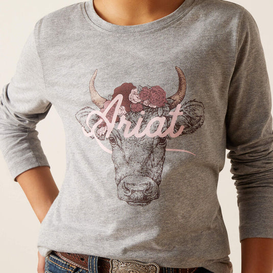 Ariat Girls Fawna Long Sleeve Tee Shirt - Heather Gray