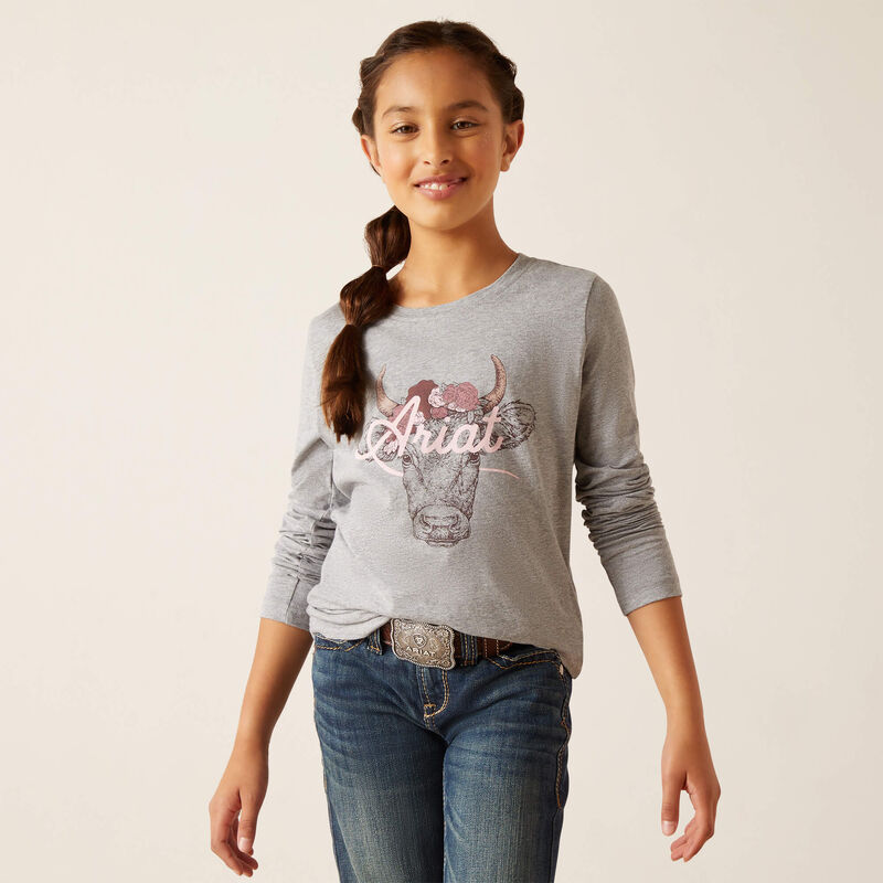 Load image into Gallery viewer, Ariat Girls Fawna Long Sleeve Tee Shirt - Heather Gray
