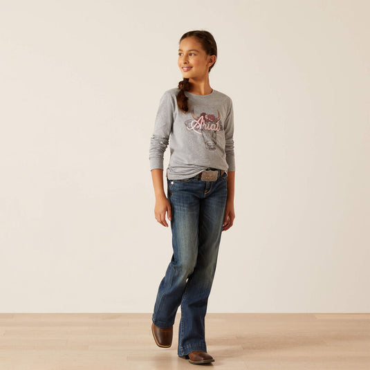 Ariat Girls Fawna Long Sleeve Tee Shirt - Heather Gray
