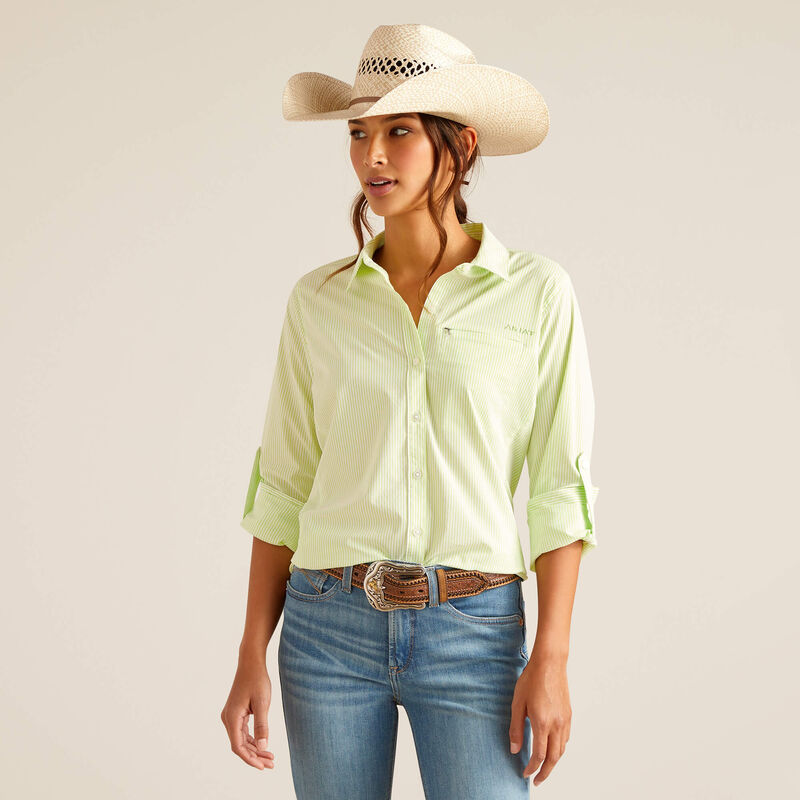 Load image into Gallery viewer, Ariat Womens Venttek Stretch Stripe Long Sleeve Shirt - Lime
