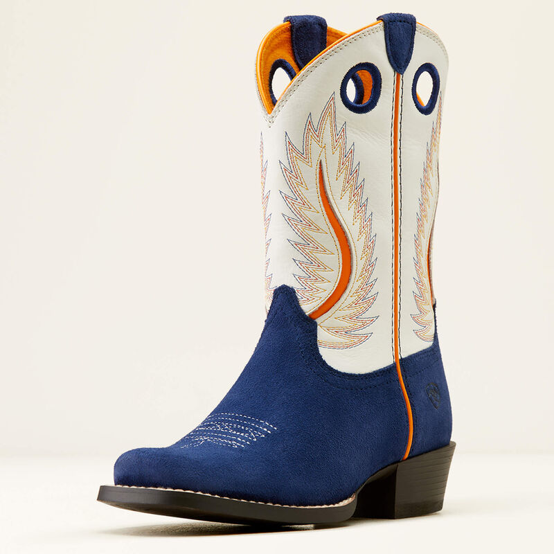 Load image into Gallery viewer, Ariat 9" Youth Futurity Ft Worth Patriot Blue Suede Cutter Toe Boot
