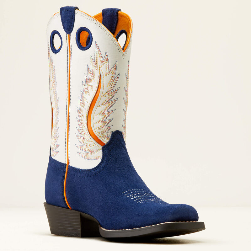 Load image into Gallery viewer, Ariat 9" Youth Futurity Ft Worth Patriot Blue Suede Cutter Toe Boot
