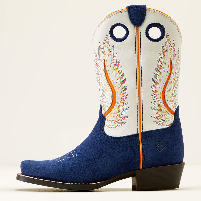 Load image into Gallery viewer, Ariat 9" Youth Futurity Ft Worth Patriot Blue Suede Cutter Toe Boot
