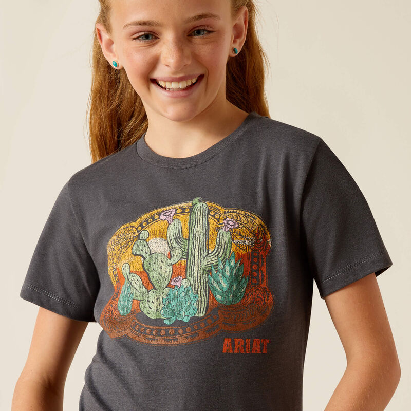 Load image into Gallery viewer, Ariat Girls Buckle Up Short Sleeve Tee Shirt - Smoke Heather

