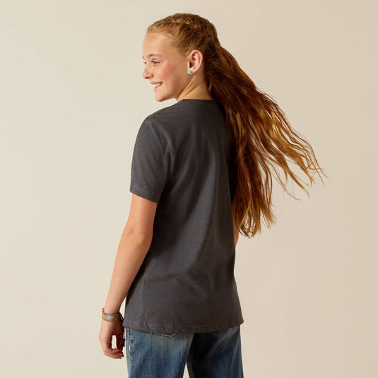 Ariat Girls Buckle Up Short Sleeve Tee Shirt - Smoke Heather