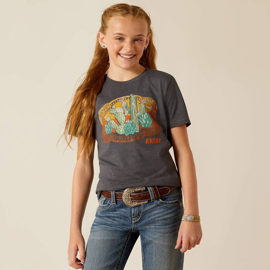 Ariat Girls Buckle Up Short Sleeve Tee Shirt - Smoke Heather