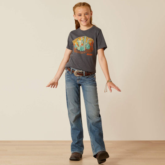 Ariat Girls Buckle Up Short Sleeve Tee Shirt - Smoke Heather