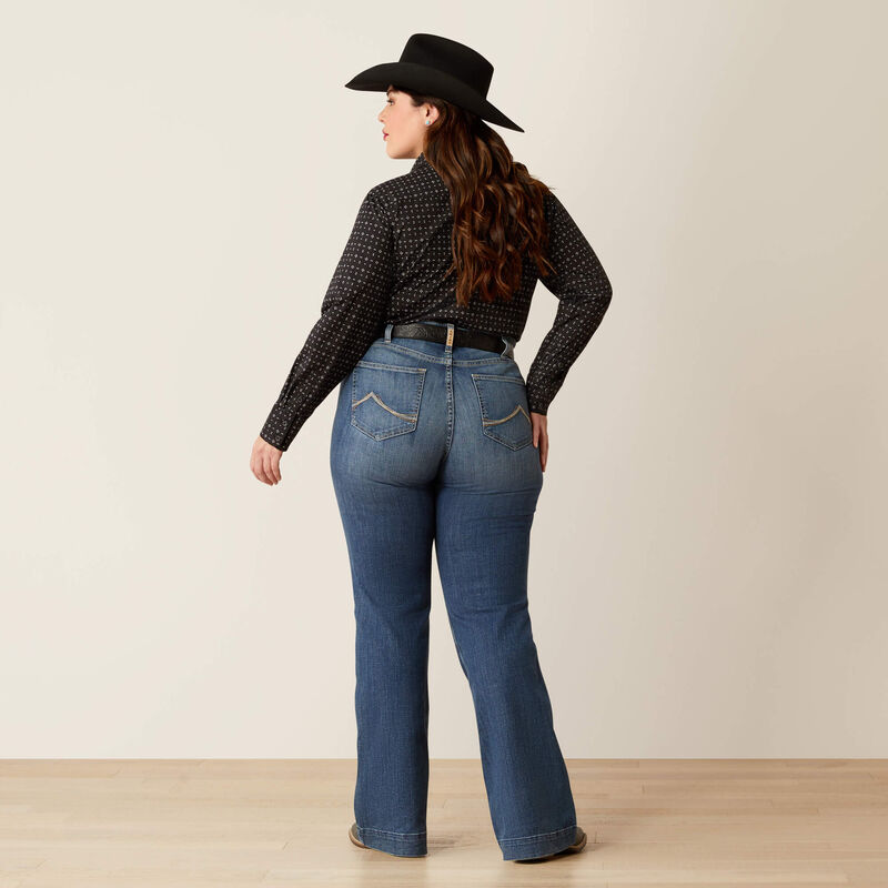 Load image into Gallery viewer, Ariat Womens Mid Rise Olivia Wide Leg Trouser Denim Jean - Columbia
