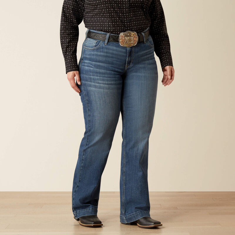 Load image into Gallery viewer, Ariat Womens Mid Rise Olivia Wide Leg Trouser Denim Jean - Columbia
