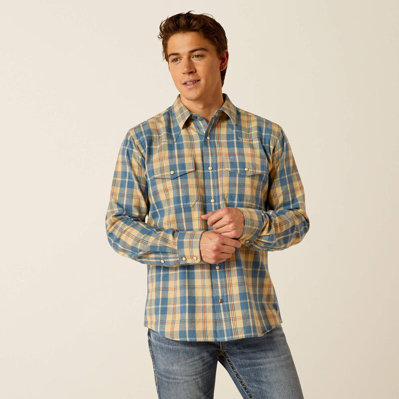 Load image into Gallery viewer, Ariat Mens Harlem Retro Fit Snap Long Sleeve Shirt - Pale Khaki
