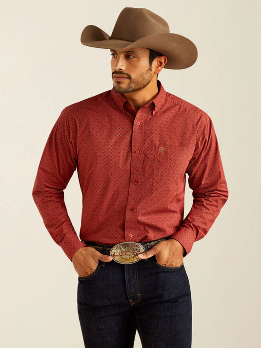 Ariat Mens Sanders Classic Fit Long Sleeve Shirt - Red