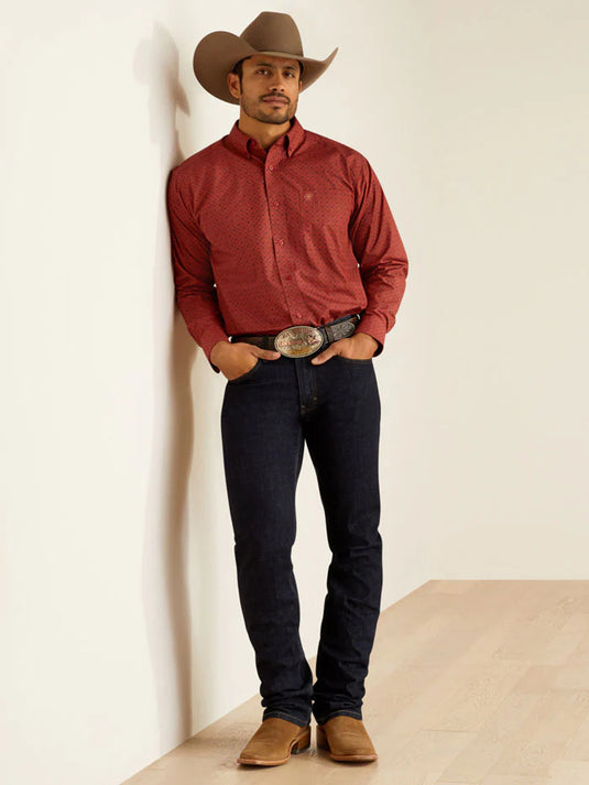 Ariat Mens Sanders Classic Fit Long Sleeve Shirt - Red