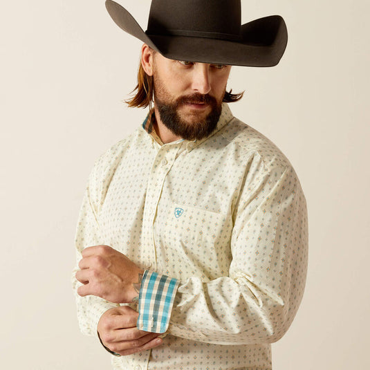 Ariat Mens Wrinkle Free Griffin Classic Fit Long Sleeve Shirt - Cream