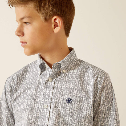 Ariat Boys Reign Classic Fit Long Sleeve Shirt - White