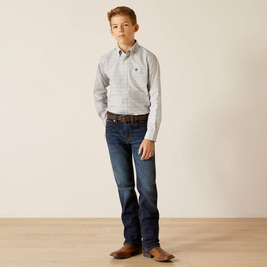 Ariat Boys Reign Classic Fit Long Sleeve Shirt - White