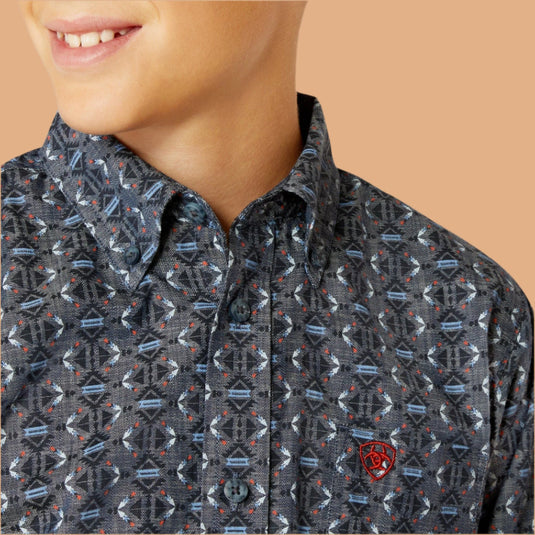 Ariat Boys Rochard Classic Fit Long Sleeve Shirt - Chambray Blue