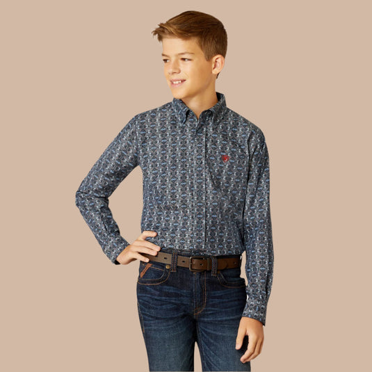 Ariat Boys Rochard Classic Fit Long Sleeve Shirt - Chambray Blue